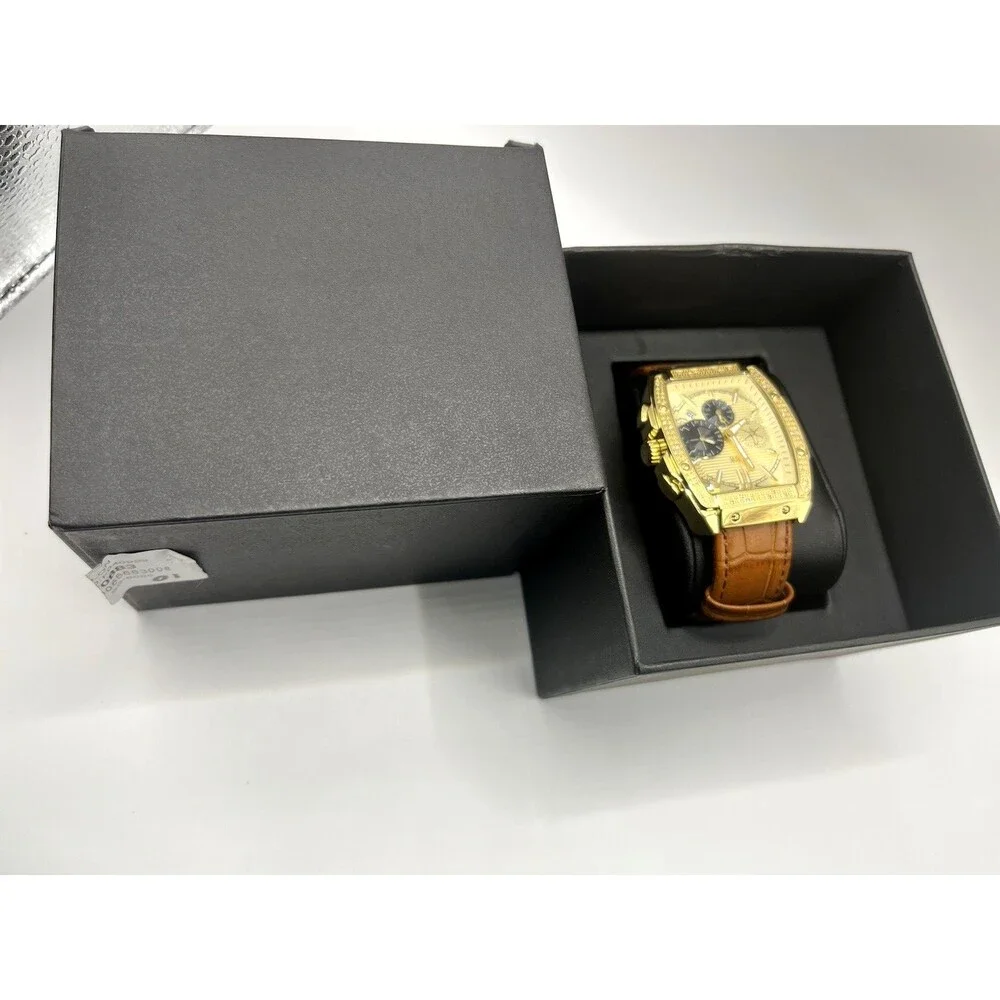 JBW Echelon Men's Chronograph Watch Gold Tone Brown Leather New Open Box